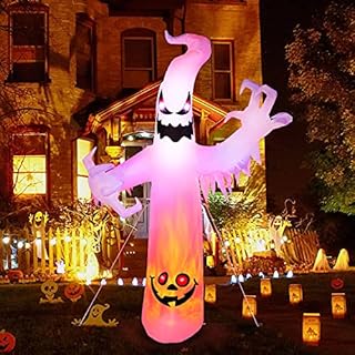 CAMULAND Halloween Ghost, 8FT Halloween White Ghost Inflatable Outdoor Decoration with Built-in Color Changing LED Lights, Great for Backyards, Gardens and Lawns