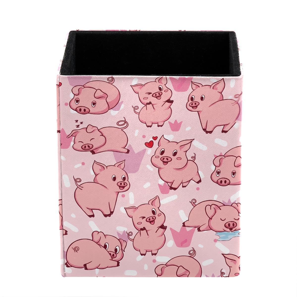 HEOEH Pink Pigs Pen Holder Pen Pot, Square Pencil Cup for Desk
