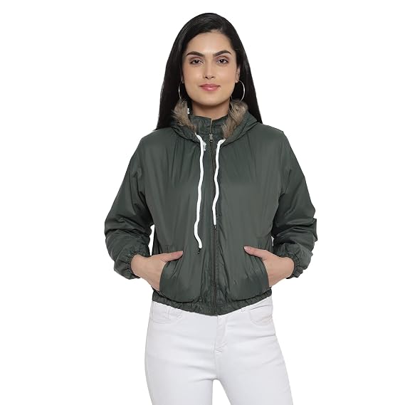 Buy Galwiz Women Solids Green Hooded Windcheater Jacket at Amazon.in
