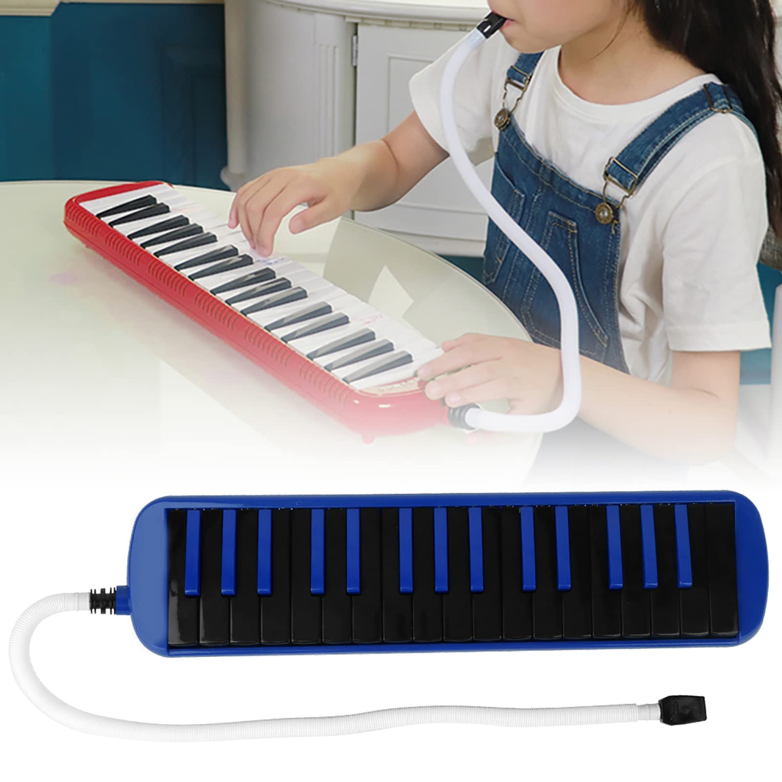 Melodica a 32 Tasti, Strumento a Fiato dal Design Ergonomico con Tastiera Integrata per Principianti o Amanti della Melodica, Include Borsa in Eva 3D (Blue)