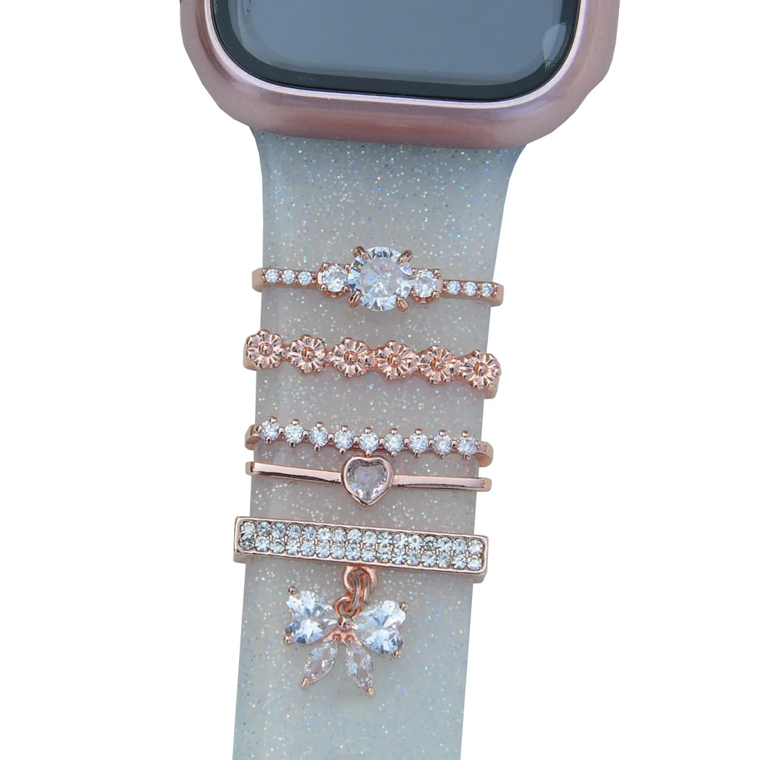 Watch Band Charms, Decorative Rings Loops Charms Compatible with Apple Silicone Watch Bands for Women 49mm 45mm 44mm 42mm 41mm 40mm 38mm , Metal Jewelry Watch Band Accessories Charms for iwatch band Series se 9 8 7 6 5 4 3 2 1 Samsung Galaxy watch 5/Pro/4 fitbit rose gold heart Pendant