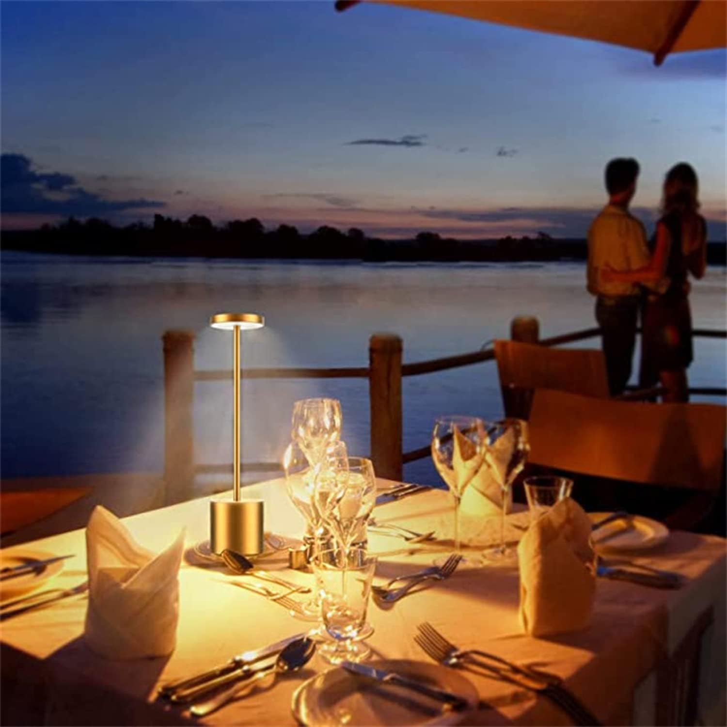 KINGCOO Bezprzewodowa metalowa lampa stołowa, przenośna dotykowa lampa biurkowa LED, ładowana przez USB, 3 kolory, bezstopniowe ściemnianie, lampka nocna, do restauracji, barów, ogrodu, sypialni,