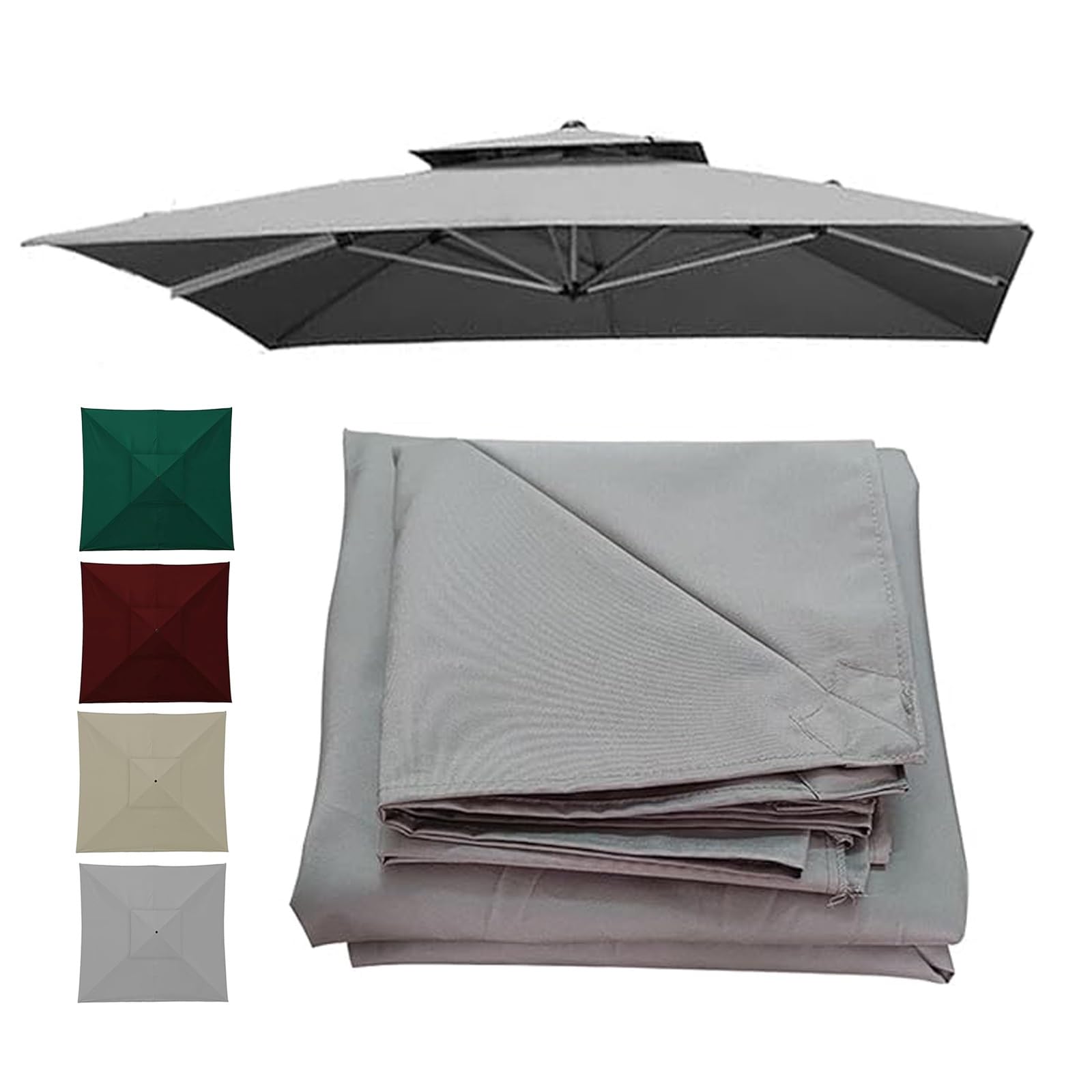 ESOYAWE Waterproof Covers 2Pcs 4x3m Outdoor Market Patio Table Umbrella Replacement Canopy 12 Ribs, Square Garden Cantilever Parasol Replacement Cloth Polyester Sun Shade Fabric(Gray,3x3m)