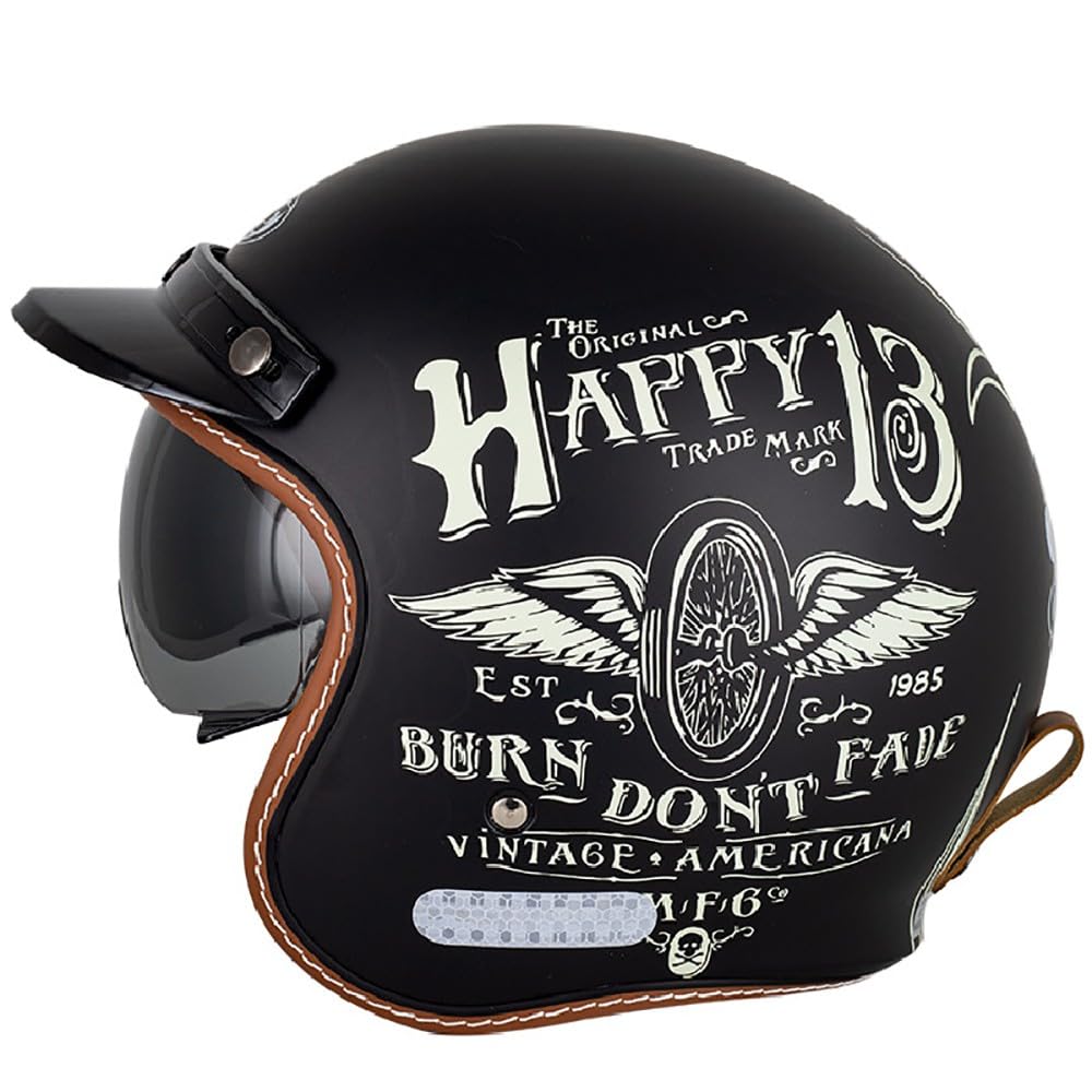 WZGGTEAM Open Face Motorcycle Helmet with Sun Visor, Half Face Motorbike Helmet, Crash Jet Motorbike Helmets ECE 22.05 Approved, for Chopper Moped Electric Scooters Bike