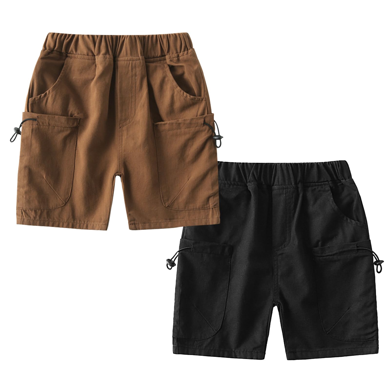 Volunboy Pack Pantalones Cortos Cargo En Algodòn 2 para Niños, Cintura Elástica, con Bolsillos