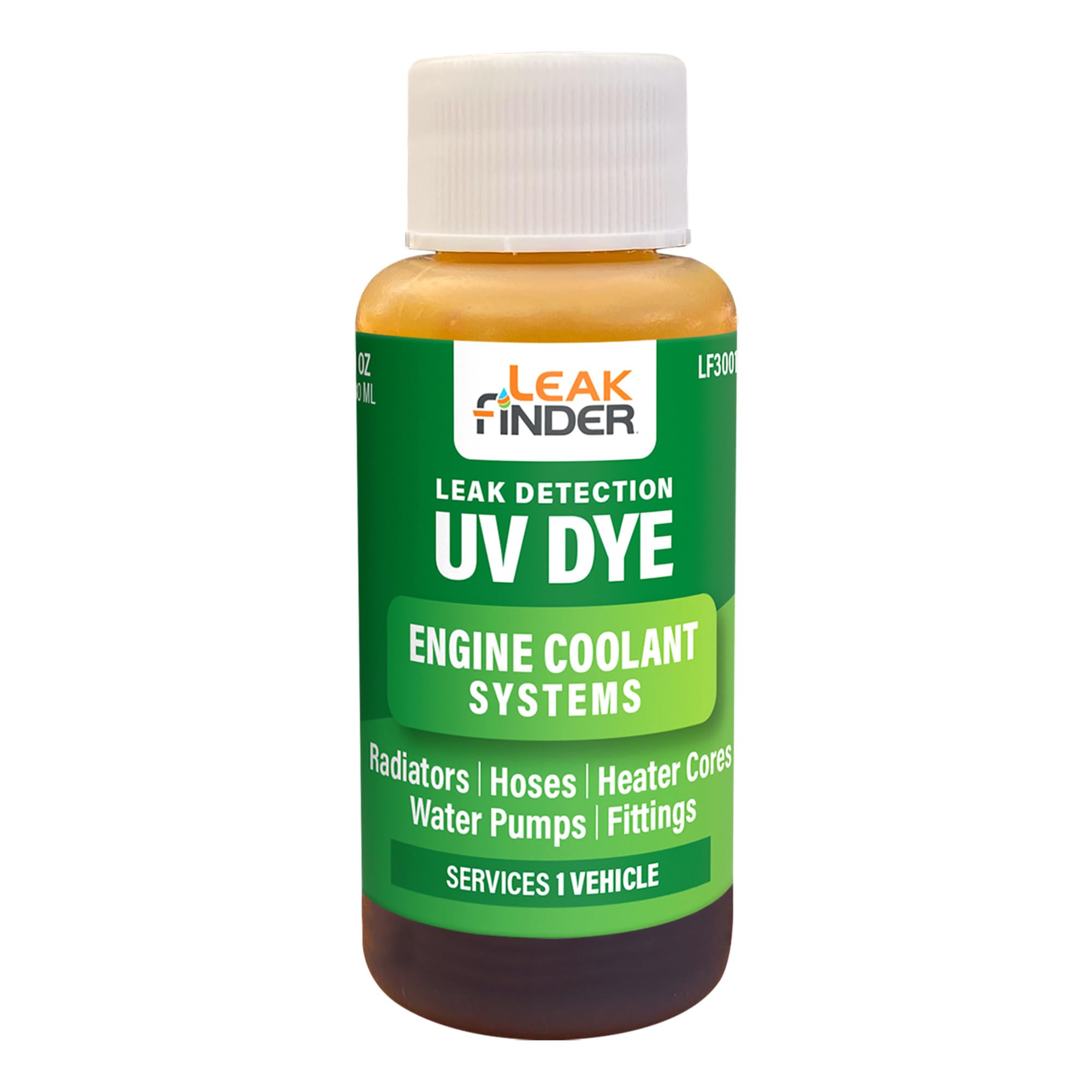 LF3001 Automotive Engine Coolant Leak Detection Dye, Services Radiators, Hoses, Heater Cores, Water Pumps, (6) 1oz Ultraviolet Fluorescent Dye Bottles, Made in USA