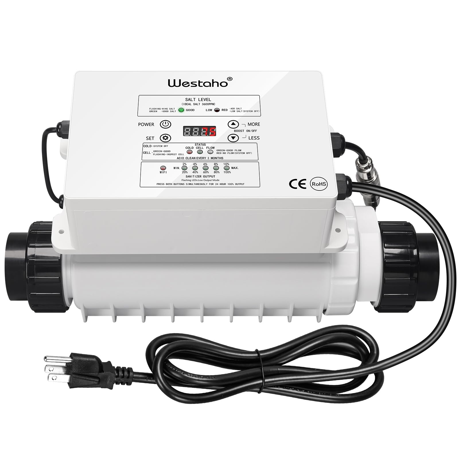 salt chlorine generator, westaho pool salt system for inground pools up to 40,000 gallons, usa titanium cell (10,000-hour lifespan), built-in power supply, 1.4 lb cl output