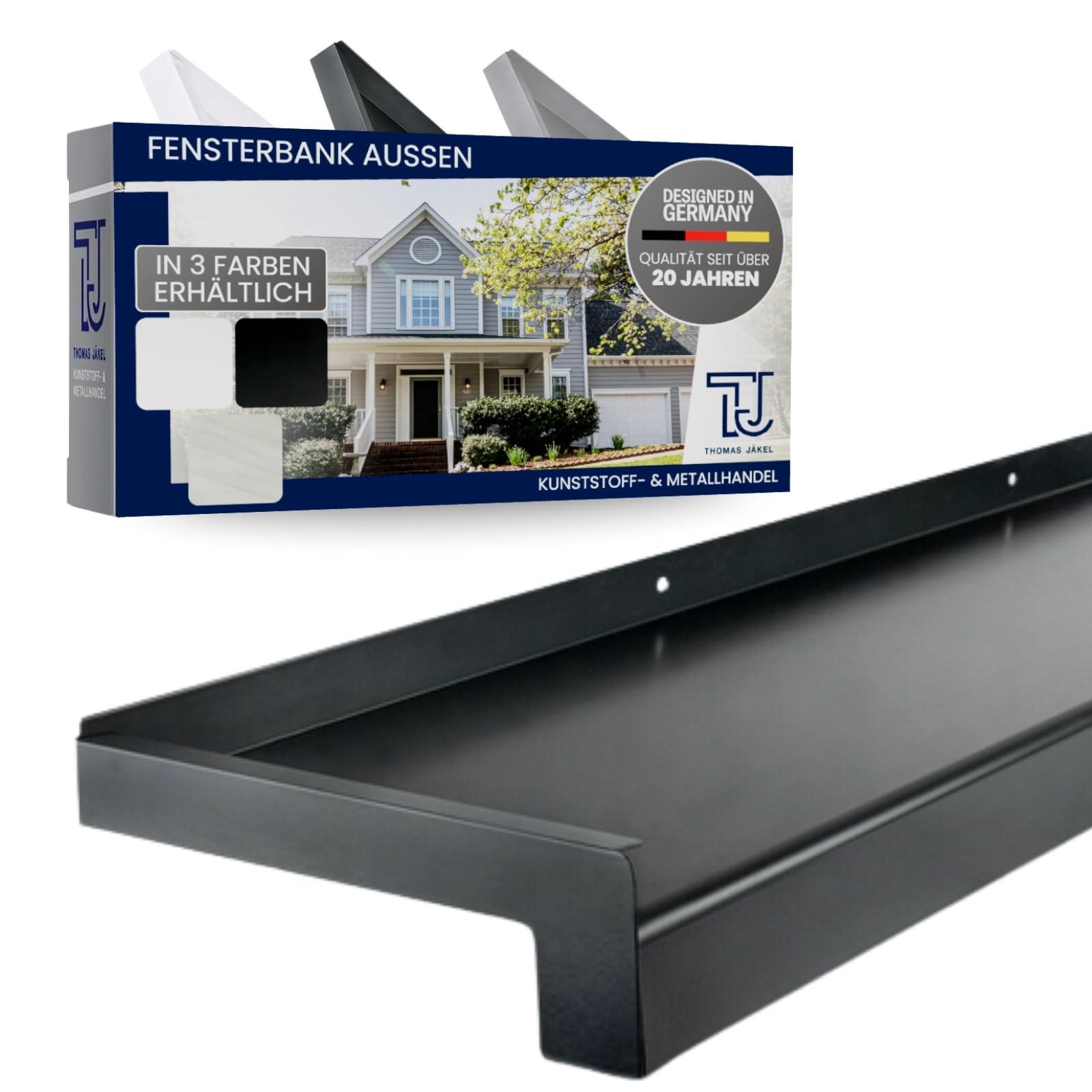TJ Fensterbank Außen I 210 mm x 1100 mm I Anthrazit RAL 7016 I Aluminium Fensterbrett mit Seitenabschluss I pflegeleichter & langlebiger Alu Fenstersims I pulverbeschichtete Außenfensterbank