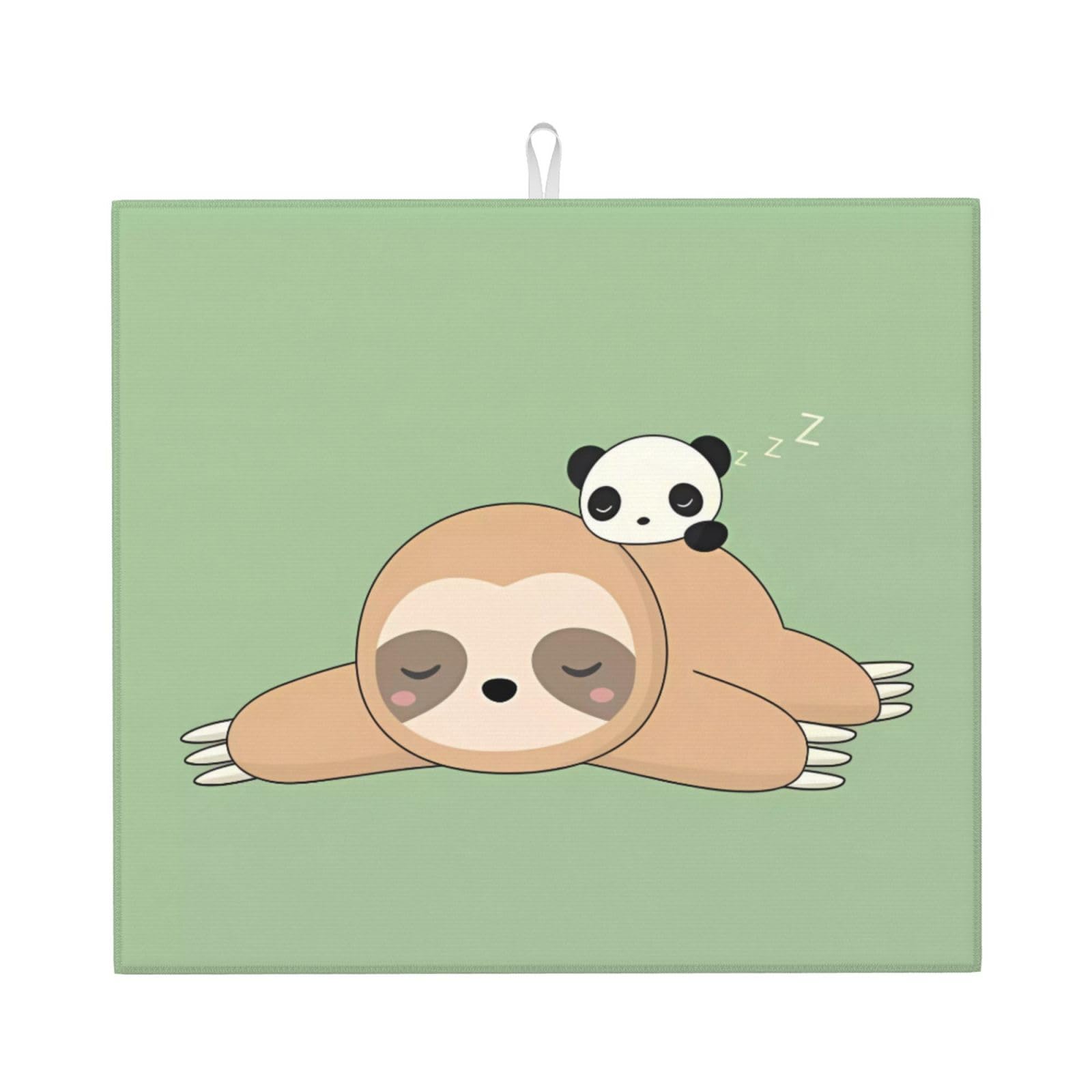 HJFCZH Cute Panda and Sloth Prints Kitchen Drying Mat – Absorbent Microfiber Throw for Dishes, Non-Slip Counter Cover, Quick-Drying Layer with Fade-Resistant Print