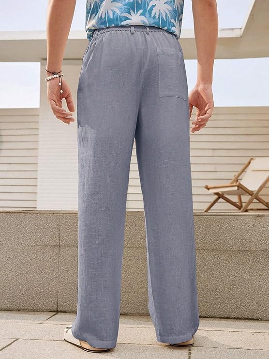 Image of GRECIILOOKS Men's Linen Trousers | Loose Fit Linen-Cotton Casual Pants for Men | Relaxed Office Wear Formal Trousers for Men | Stylish Beige & Pants