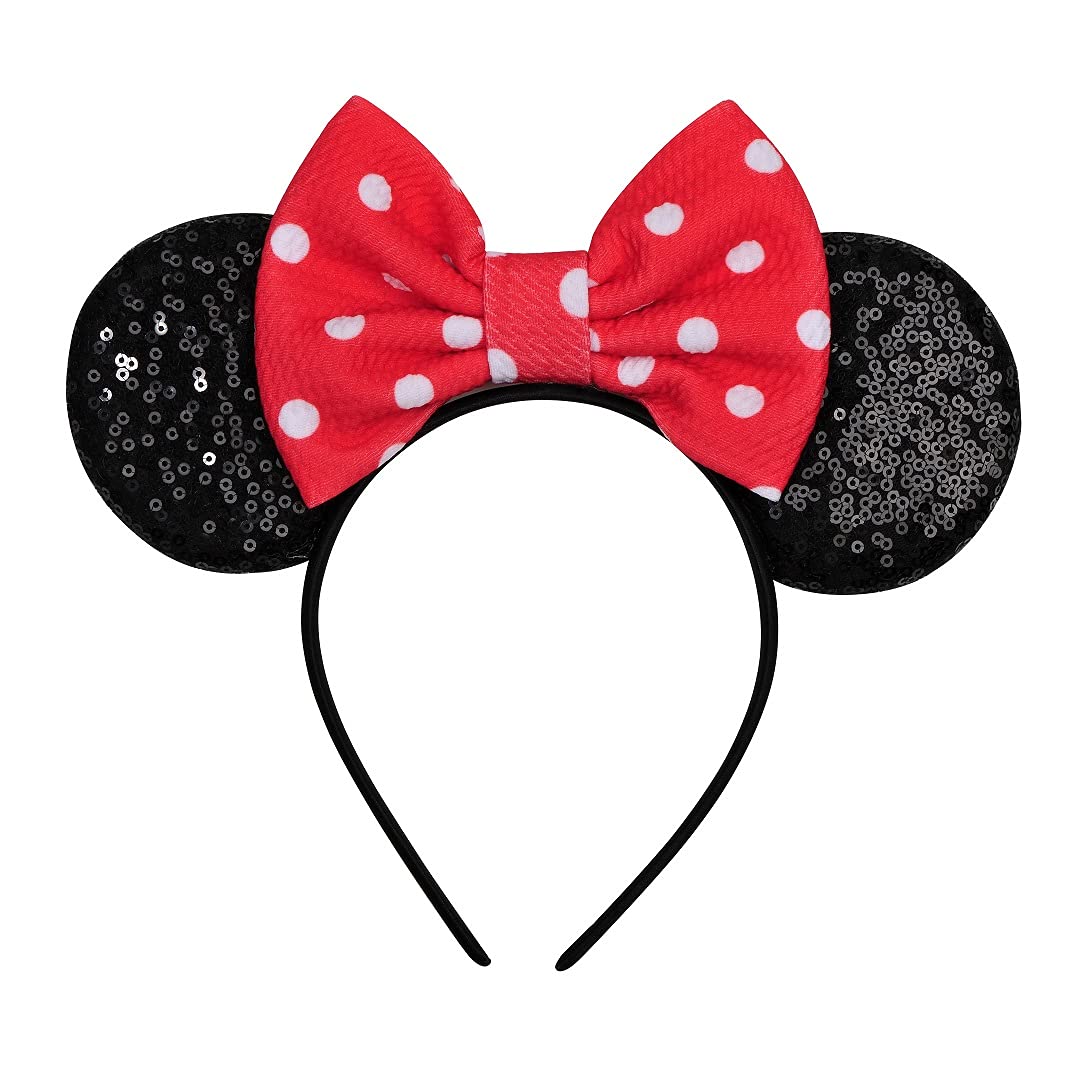 FANYITY Mouse Ears, Sequin Mouse Ears Headband for Girls Women Halloween Birthday Party (Pink dots)