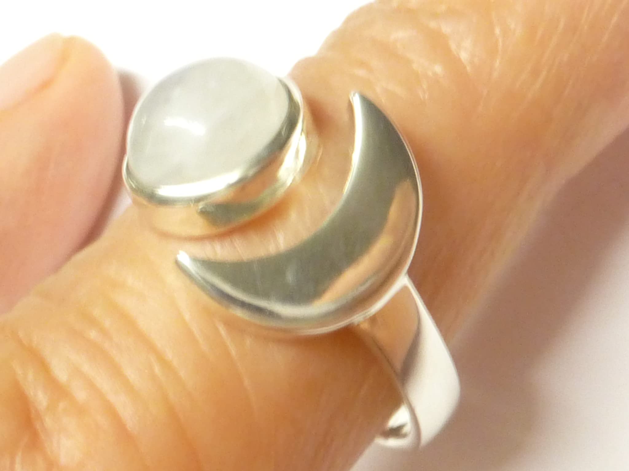 Damenring aus 925 Sterlingsilber, Motiv Orbit mit echtem Mondstein, offener Ring Ringgröße 58-18,5
