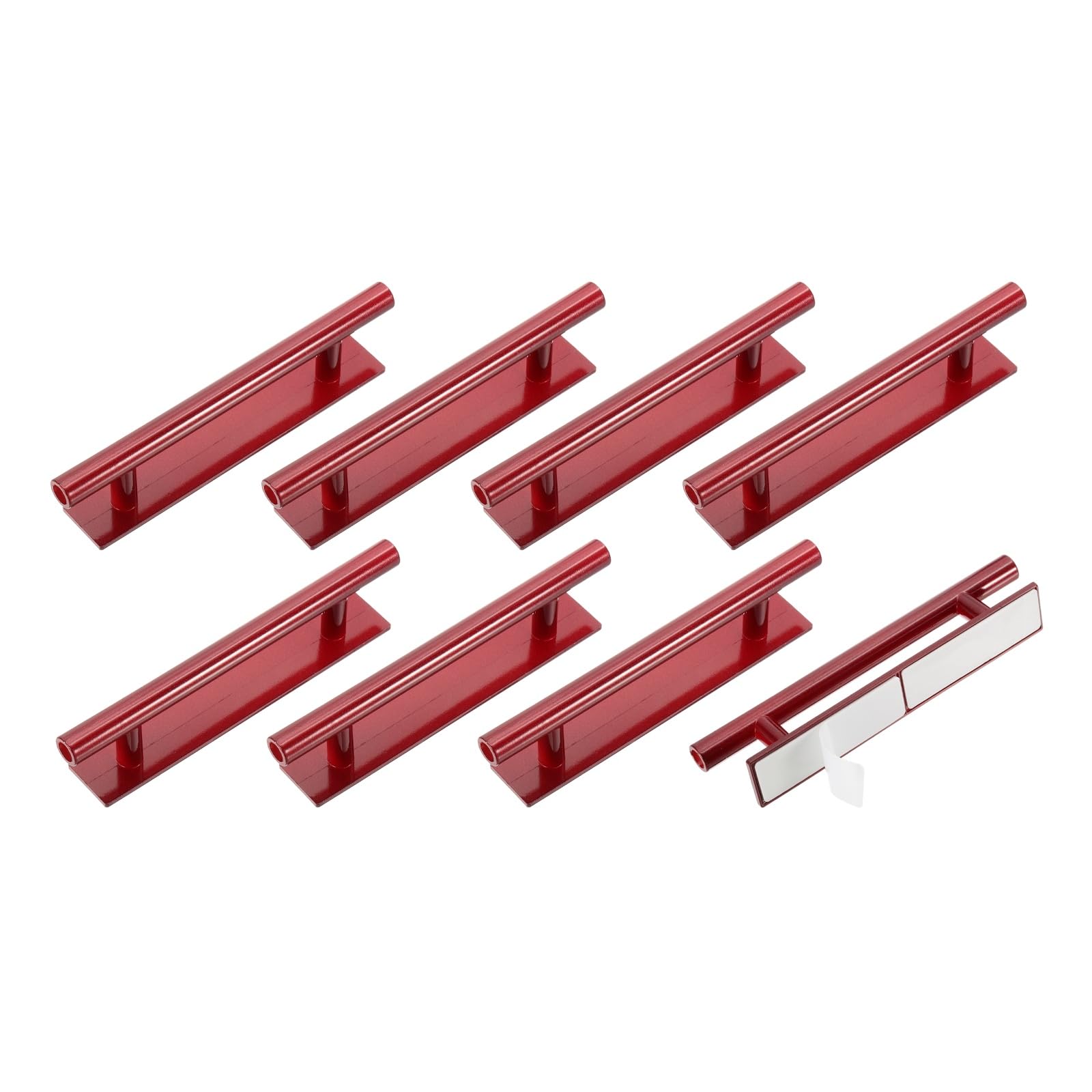 sourcing map 8 Pack Self-Stick Push Pull Helper, 6 Inch Plastic Adhesive Cabinet Handles Round Stick-on Handle for Kitchen Cabinet Window Sliding Closet Door Wardrobe(Red)