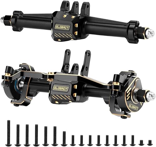 GLOBACT Juego de ejes angulares Ackerman de latón para eje delantero y trasero de aluminio 118 TRX4M con bloques de dirección de latón, accesorios