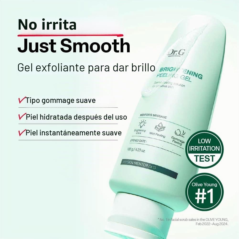 Dr. G Brightening Peeling Gel – Cuidado de la piel coreano para piel brillante – Exfoliante facial Aqua Gommage – Ácido hialurónico, ceramidas, vitamina C – Textura suave de la piel, baja irritación