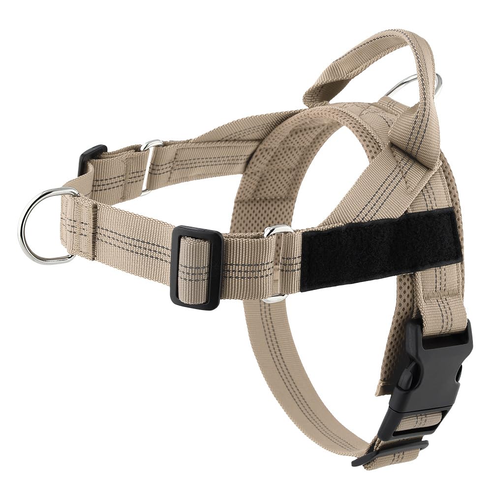 Fiyard No Pull Dog Harness, Reflective Adjustable Step-In Pet Vest with Front Clip, Durable Nylon Breathable Padded Dog Chest Strap for Large Medium Small Dogs Training Walking (Beige, XL)