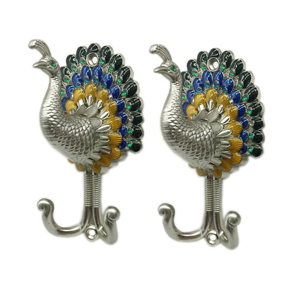 EleCharm European Style Alloy Peacock Curtain Wall Hook Drapery Curtain Holdback (Silver)
