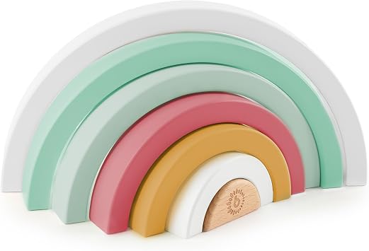 BIECO Rainbow Wood Berry | Baby Stacking Toy | Wooden Rainbow Stacker Montessori Decor Stacking Tower 1 Year Old + Wooden Kids Stones Baby Toy 1 Year Old