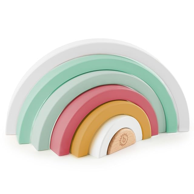 Bieco Arco Iris Torre apilable de madera para bebé, juego Montessori, decoración a partir de 1 año