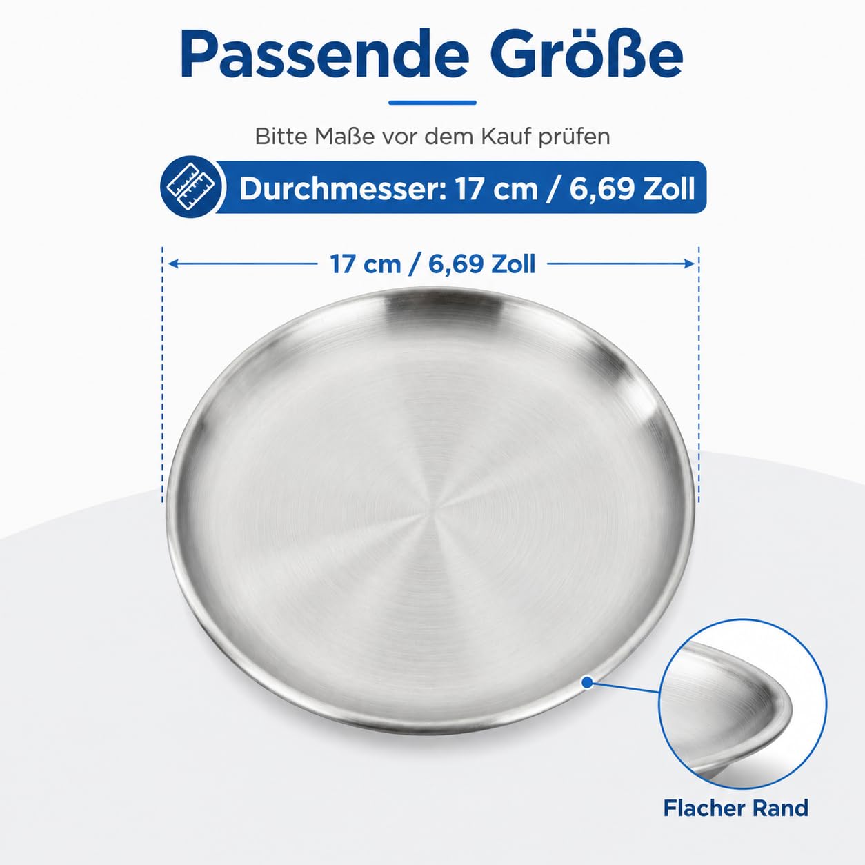 Runde Edelstahl-Teller, Durchmesser 14/17/20/23/26 cm, flache Metallteller zum Essen, Campingteller, Grillteller, Frühstücks- und Mittagsteller (17 cm) Küche, Haushalt & Wohnen