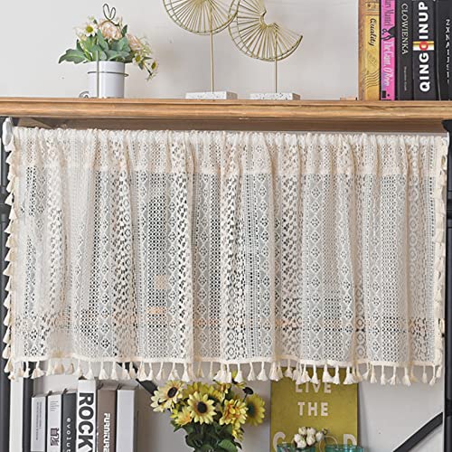 Deeprove 18 Inch Boho Curtain Valance for Windows Kitchen Dinning Room Cafe Oven Sink Short Sheer Lace Crochet Curtain Knit Handmade Macrame Tassels Vintage Chic Home Decor W59 x L18 1 Panel Cream