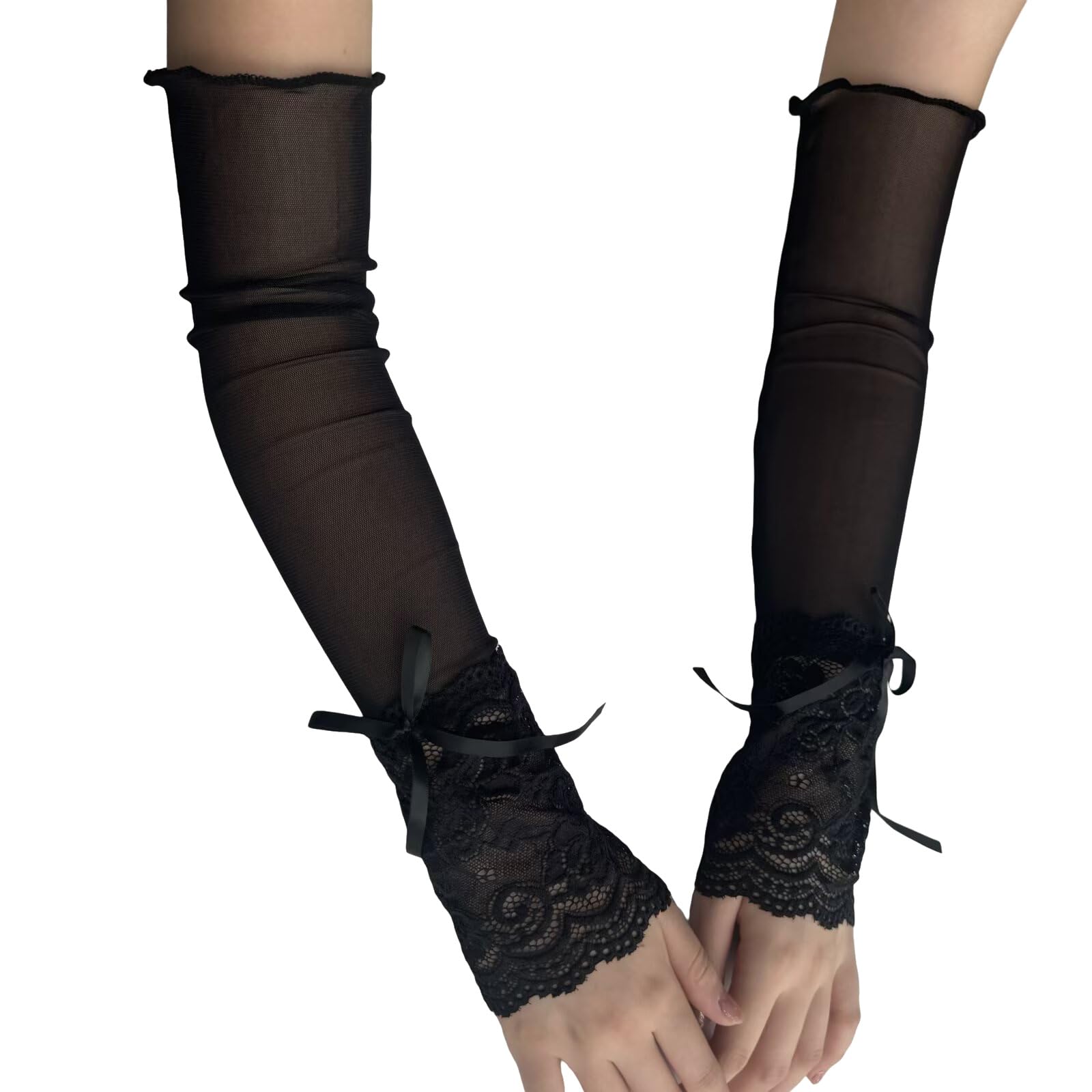 MICFENY Breathable Sheer Lace Gloves Featuring Detachable Butterfly Tie Perfect For Daily Wear Or Special Occasions