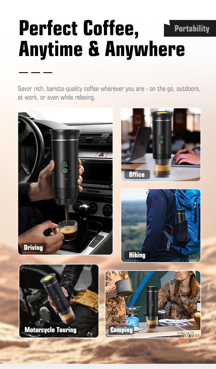 Macchina da caffè portatile espresso con riscaldamento rapido | USB-C | Macchina da caffè portatile automatica 3 in 1 molto facile da usare, ideale per viaggi, ufficio e campeggio (PRO 80ML