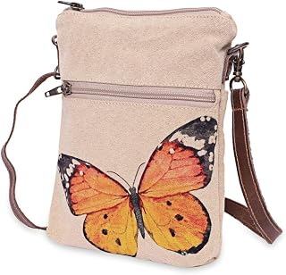 Monarch Butterfly Slim Sling Bag for Women - 34x7.5 Butterfly Purses for Women, Colorful Print, Canvas and Leather, Spring Purses, Spring Gifts for Mom, Sister, Friend, Grandma