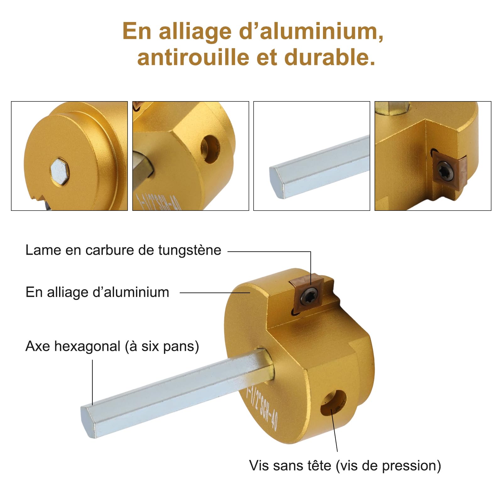 Kits d'alésoir de tuyau en PVC à lame équilibrée, économiseur de raccord en PVC, alésoir rapide et facile pour plomberie (1-1/2")