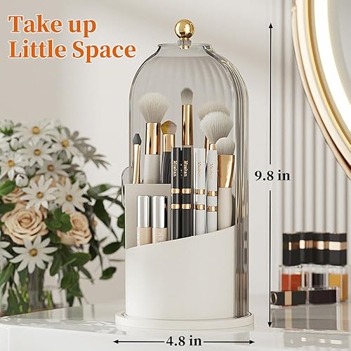 Miniatura 6 de Soporte para brochas de maquillaje con tapa, organizador de tazas de brochas de maquillaje giratorias de 360 grados para tocador, caja de