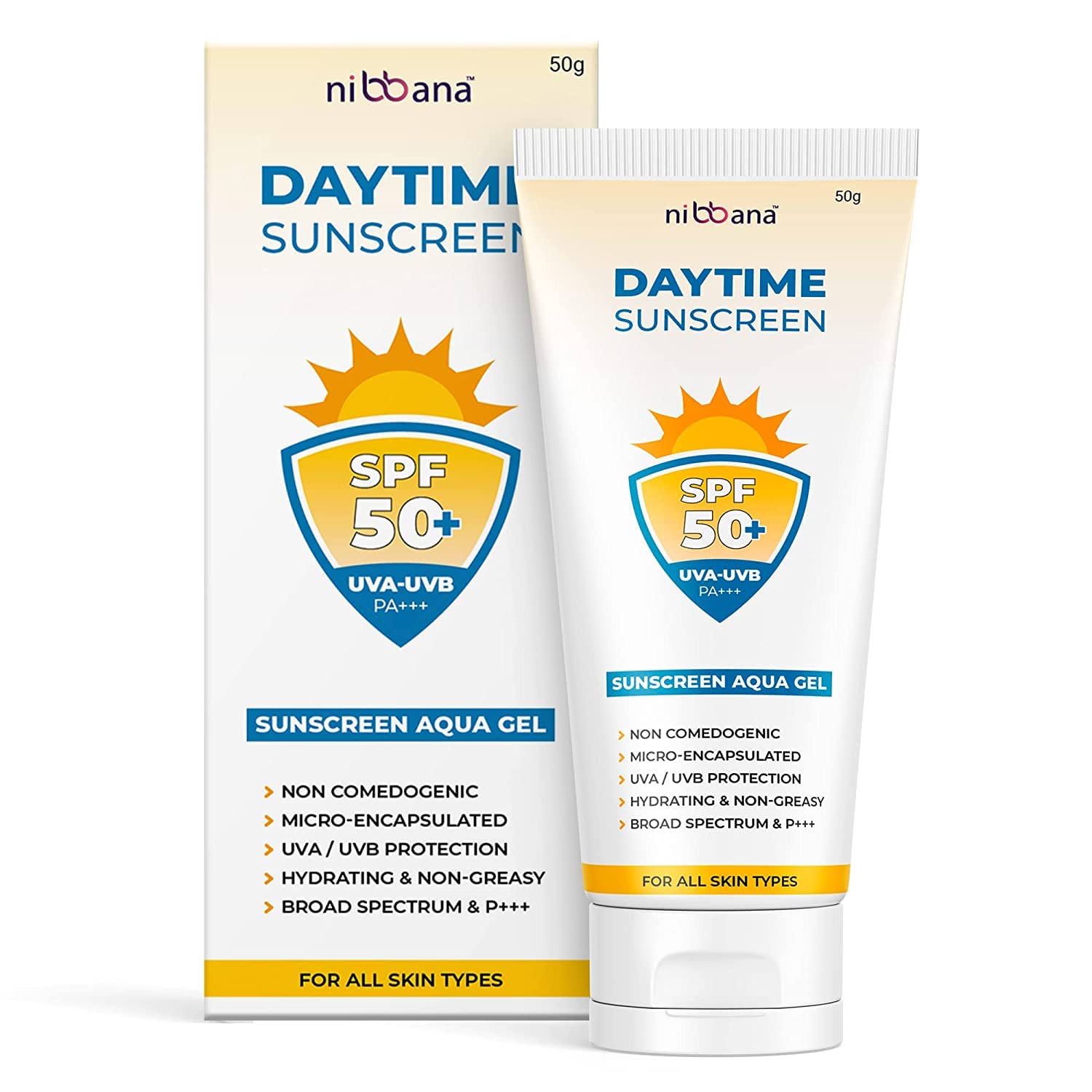 Daytime Sunscreen Gel SPF 50 PA+++ | For Oily, Sensitive, Acne Prone or Dry Skin | No White Cast | With Zinc Oxide, Titanium Dioxide and Aloe Vera, 50 gm