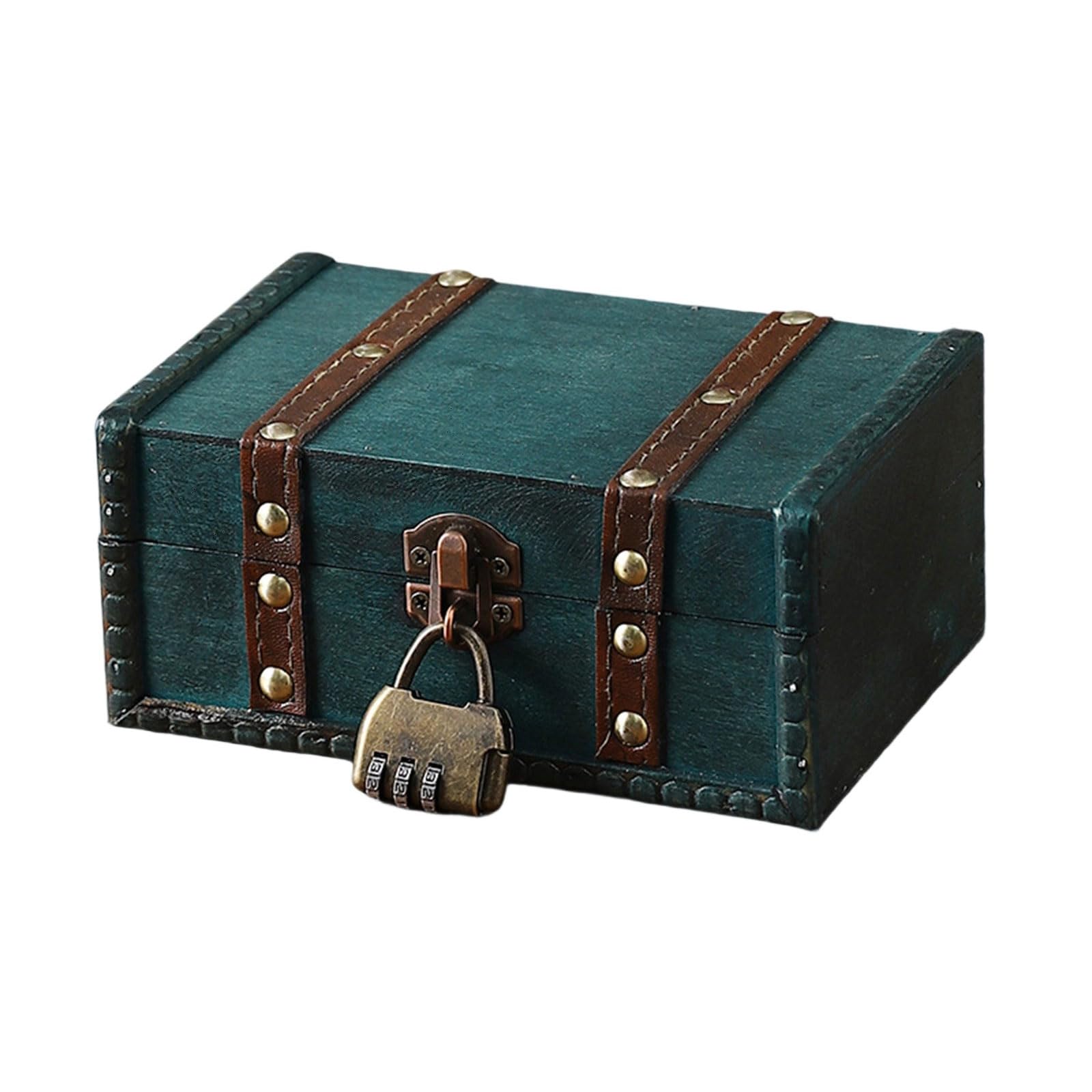 Jazuaiao Antique Styles Locking Wooden Chest Safe Storage Solution for Documents Jewelry Toy Vintage Styles Homes Organization Bucolic Wooden Trunk with Secure Closure