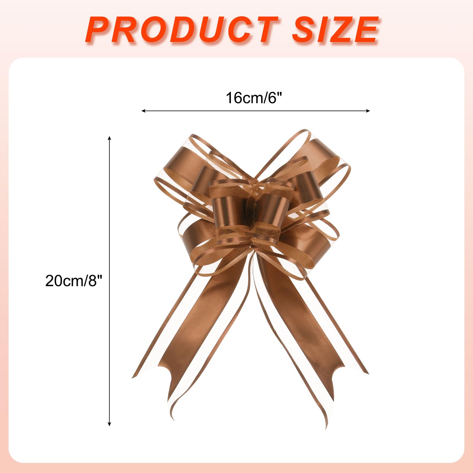 Uxcell 10pcs 8 Inch Giant Large Pull Bow Gift Wrapping Organza Bows Ribbon Coffee for Wedding Baskets Presents Christmas - Image 2