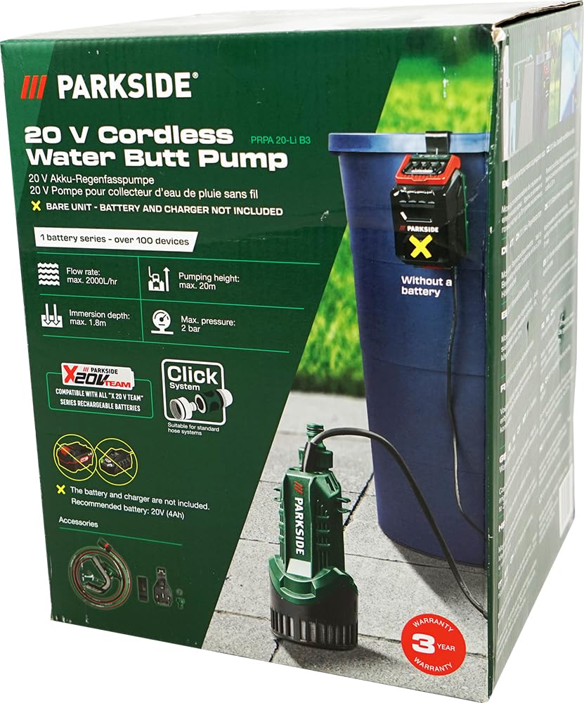 HEADNMORE® Parkside® PRPA 20 Pompa per l'acqua piovana senza fili 20 V (senza batteria) + portachiavi