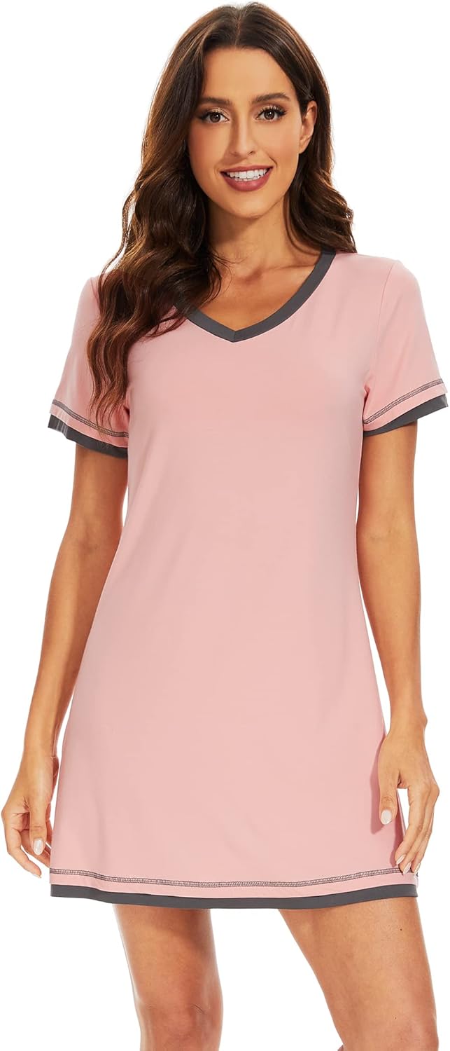 WiWi Bamboo Viscose Nightgowns for Women Soft Short Sleeve Sleep Nightgown Summer Lightweight Night Shirt S-XXL