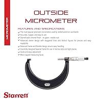 Vista 105 de Starrett 436.1 - Micrómetro exterior, tope trinquete, tuerca de bloqueo, caras de carburo, pulgadas, Negro, 1