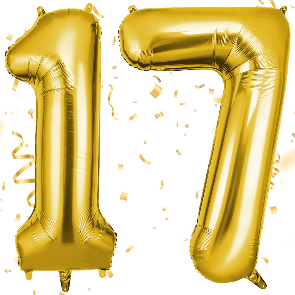 OFFCUP Globo Número 17 71 Dorado 40" (101cm), Grande Globos Foil, Globo Numeros Gigante, Inflar con Helio o Aire, Decoracion para Niño Niña Adultos La Boda Aniversario Cumpleaños Fiestas