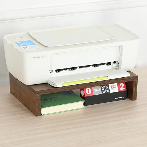 Miniatura 8 de TEAMIX Soporte elevador para monitor de 14.2 pulgadas, soporte de monitor de madera marrón rústico con almacenamiento para escritorio, soporte de