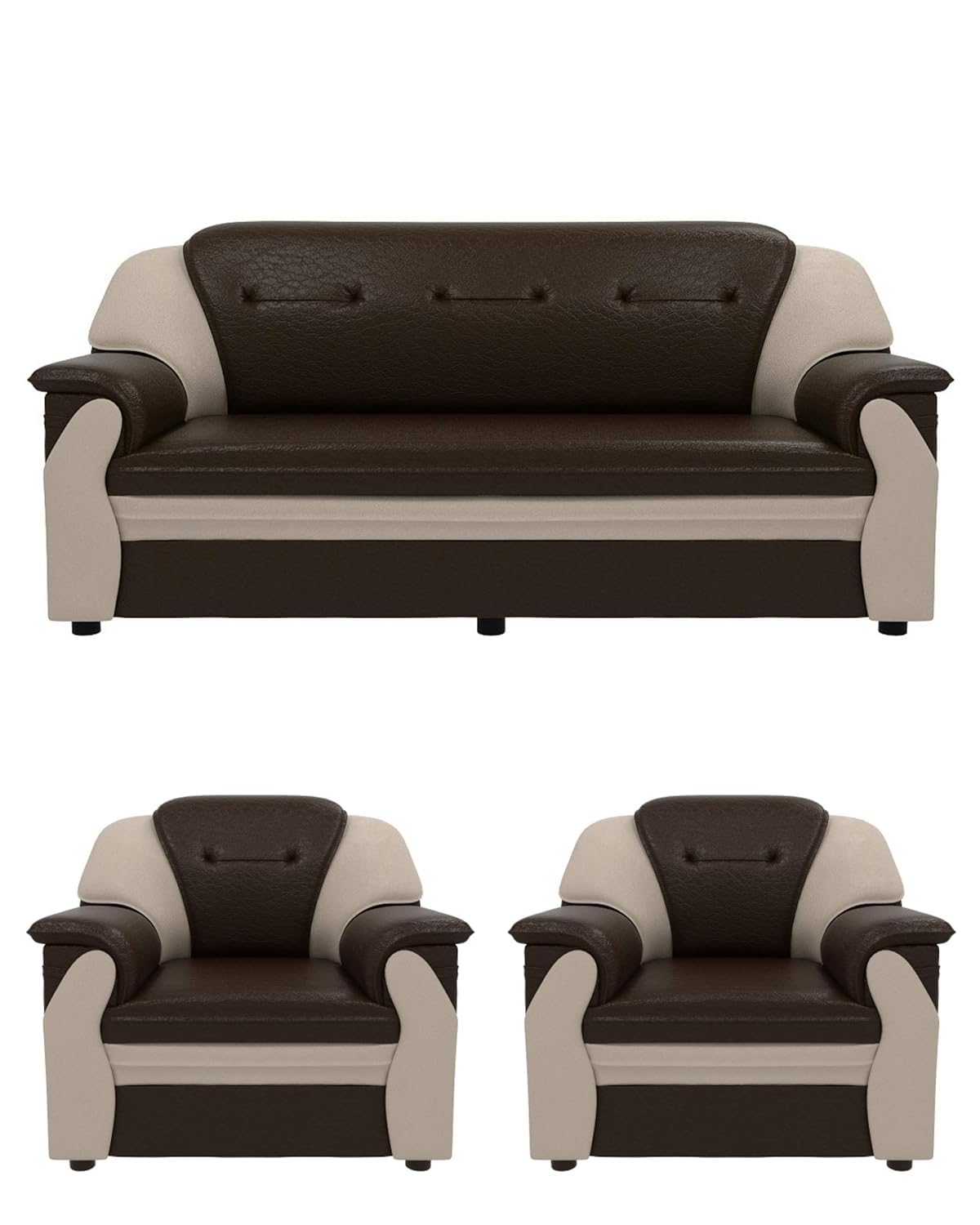 Woodsfreak Luxurious Chester Field Designer Sofa Polyurethane Series Leatherette Sofa Set for Living Room (Beige & Brown, 5- to 6-Person Sofa Large)-image-42