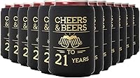 Vista 9 de Juego de 12 enfriadores de latas de Cheers and Beers to 21 Years - Decoraciones de cumpleaños número 21 en negro y dorado y recuerdos de fiesta