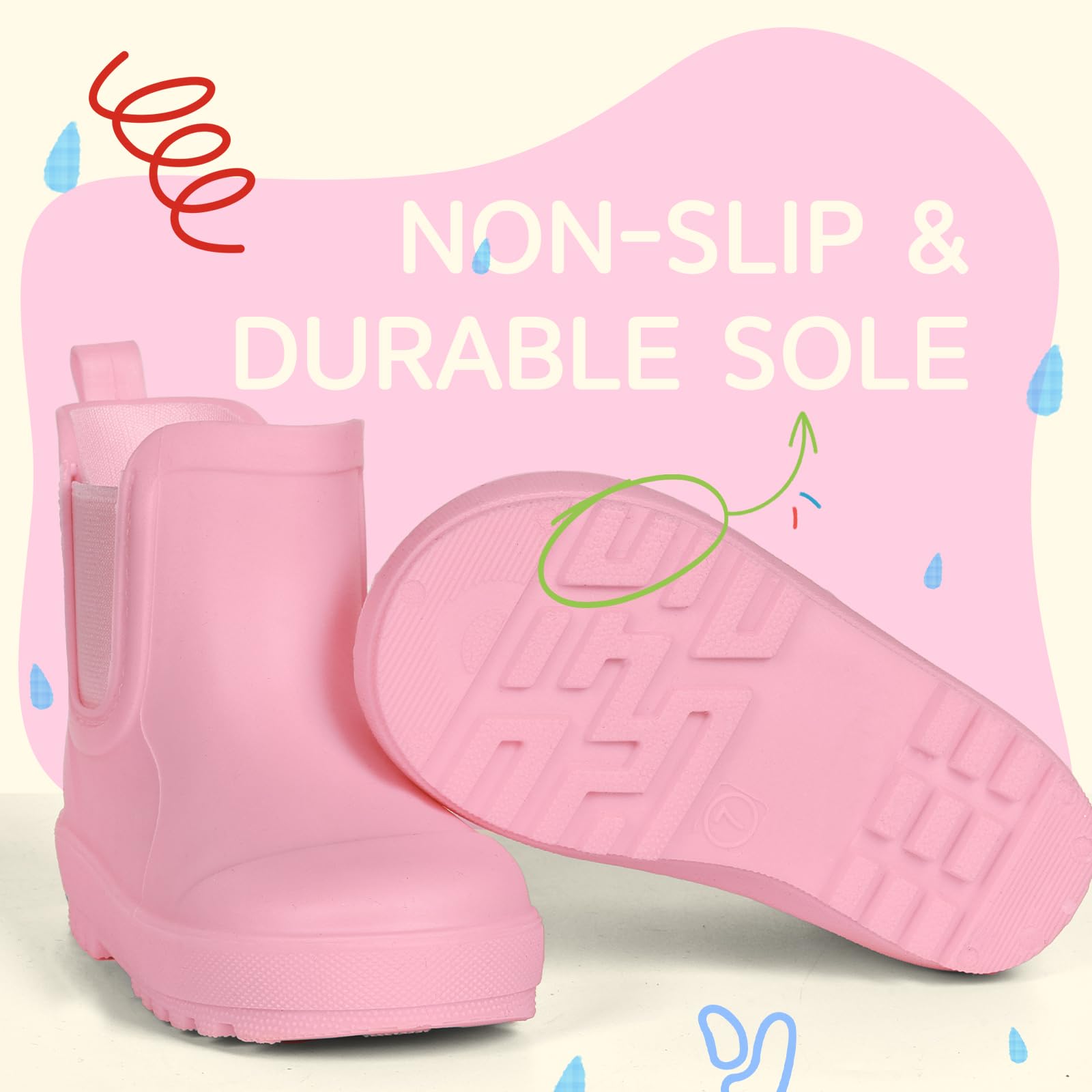 Furuian Rain Boots for Kids Waterproof Ankle Rubber Boots Boys Girls Easy-on for Outdoor School Hiking Toddler/Little/Big Kid — view 6