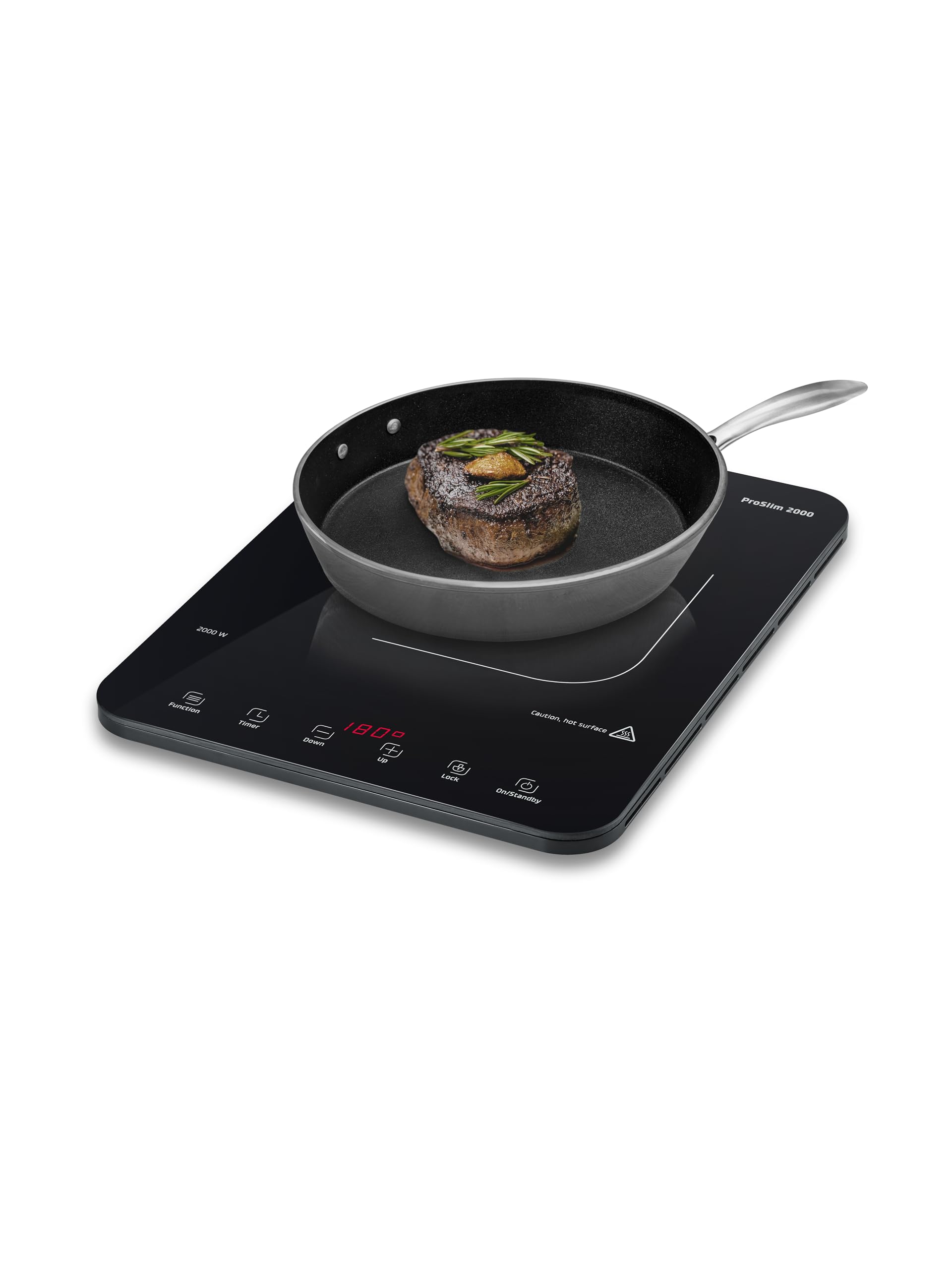 CASO ProSlim 2000 – Portable Induction Plate with 10 Levels, Touch Control, Kitchen for Camper, Travel and Camping, Pan Detector, Child Safety Control, 39 x 29 x 3 cm, 2.3 kg – Black
