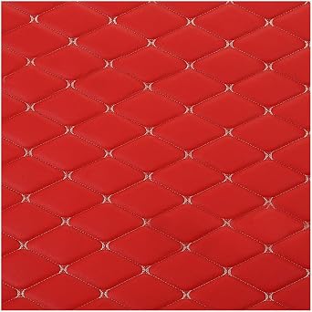 Faux Leather Fabric Quilted Leather Diamond Stitch Padded Cushion Linen Wadding Faux Leather Interior Vehicle Upholstery Fabric Size1.6x1m/5.25x3.28ft,Colour Black 3Red,1.6X2m