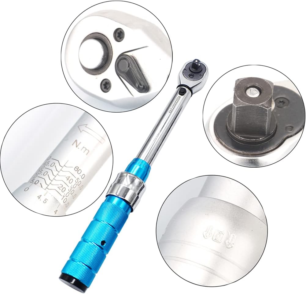 ThreeH 3/8 Inch Drive Click Torque Wrench 5-60 Nm/3.6-44ft-lb Dual Direction Adjuatable Torque Wrench with Storage Case Bike Maintenance Repair Tools