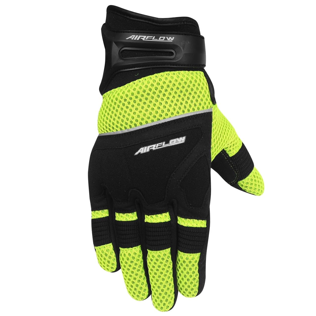 Airflow II Premium Mesh and Textile Motorcycle Gloves - Breathable Comfort with Leather Palm (Hi-Viz, X-Large)