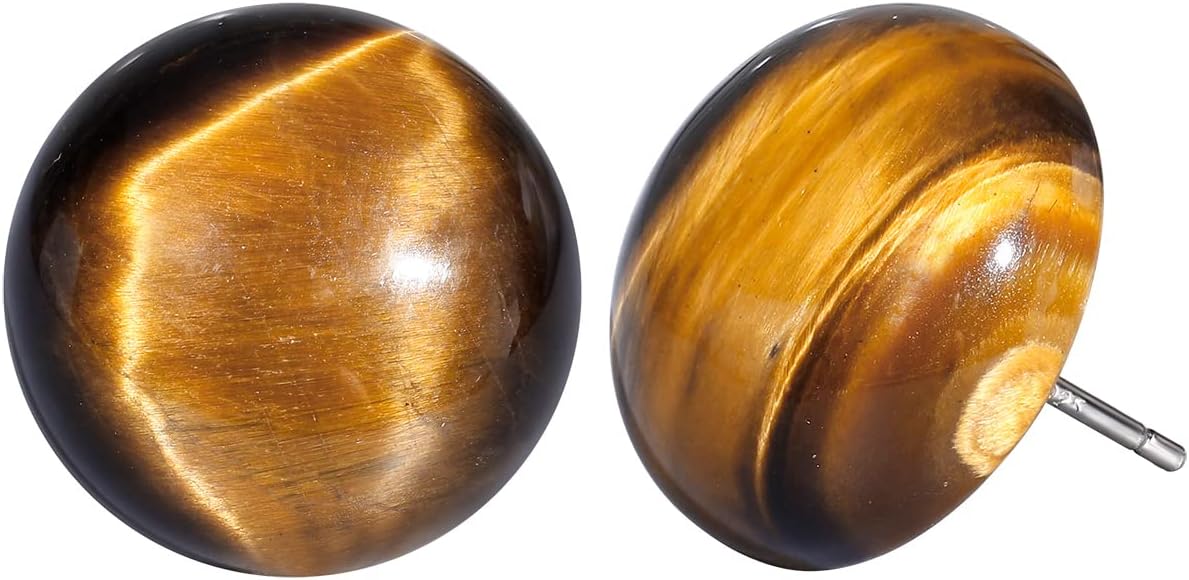 Jewever Tiger Eye Gemstone 925 Sterling Silver Earrings for Women Stud Mens Earrings Stud Healing Crystals Jewellery for Women