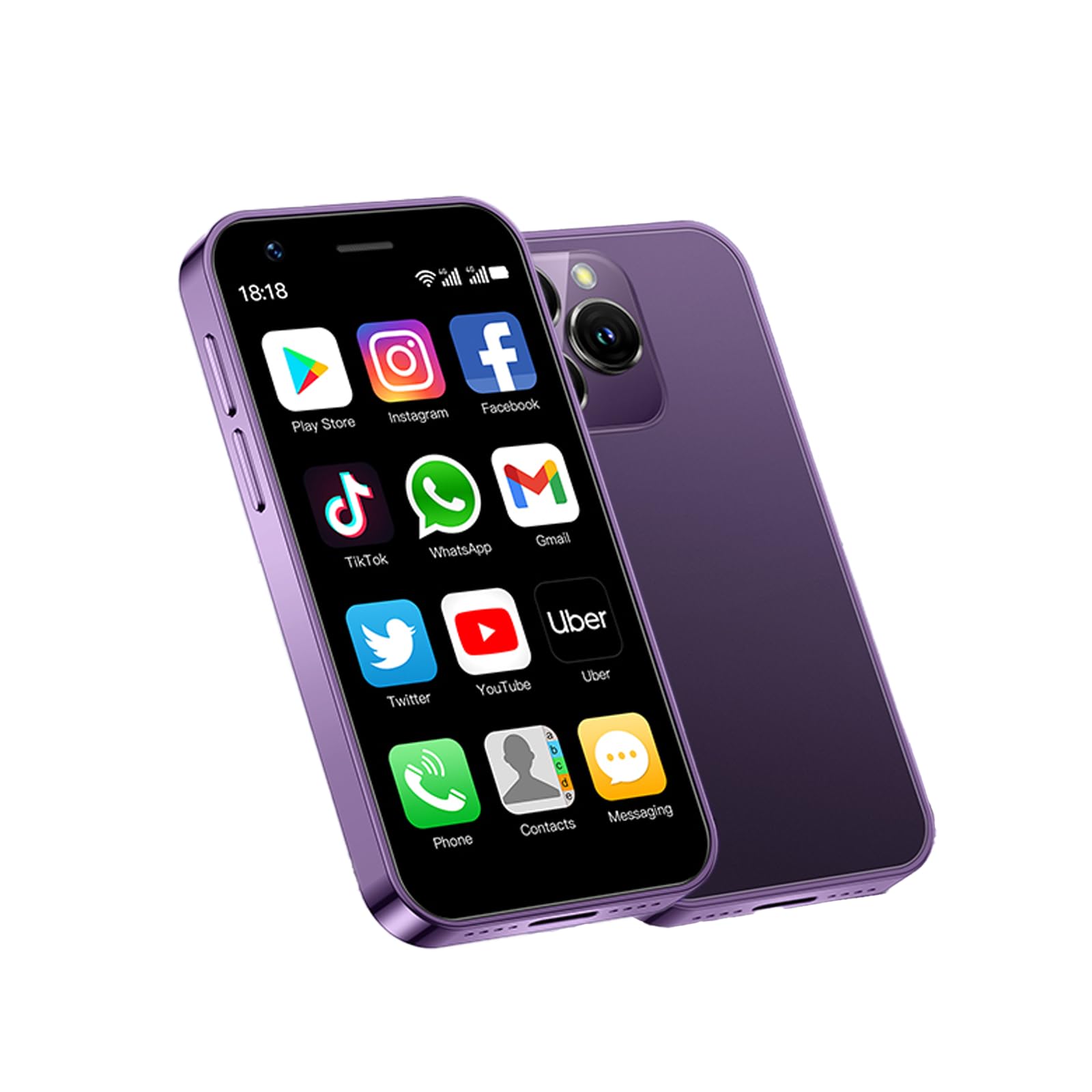 Longben Mini cellulare 4G con schermo da 3,0 pollici, Dual SIM, batteria 2000mAh, sistema Android 10.0, dispositivo compatto portatile come telefono di riserva (Lilla, 2GB+16GB)