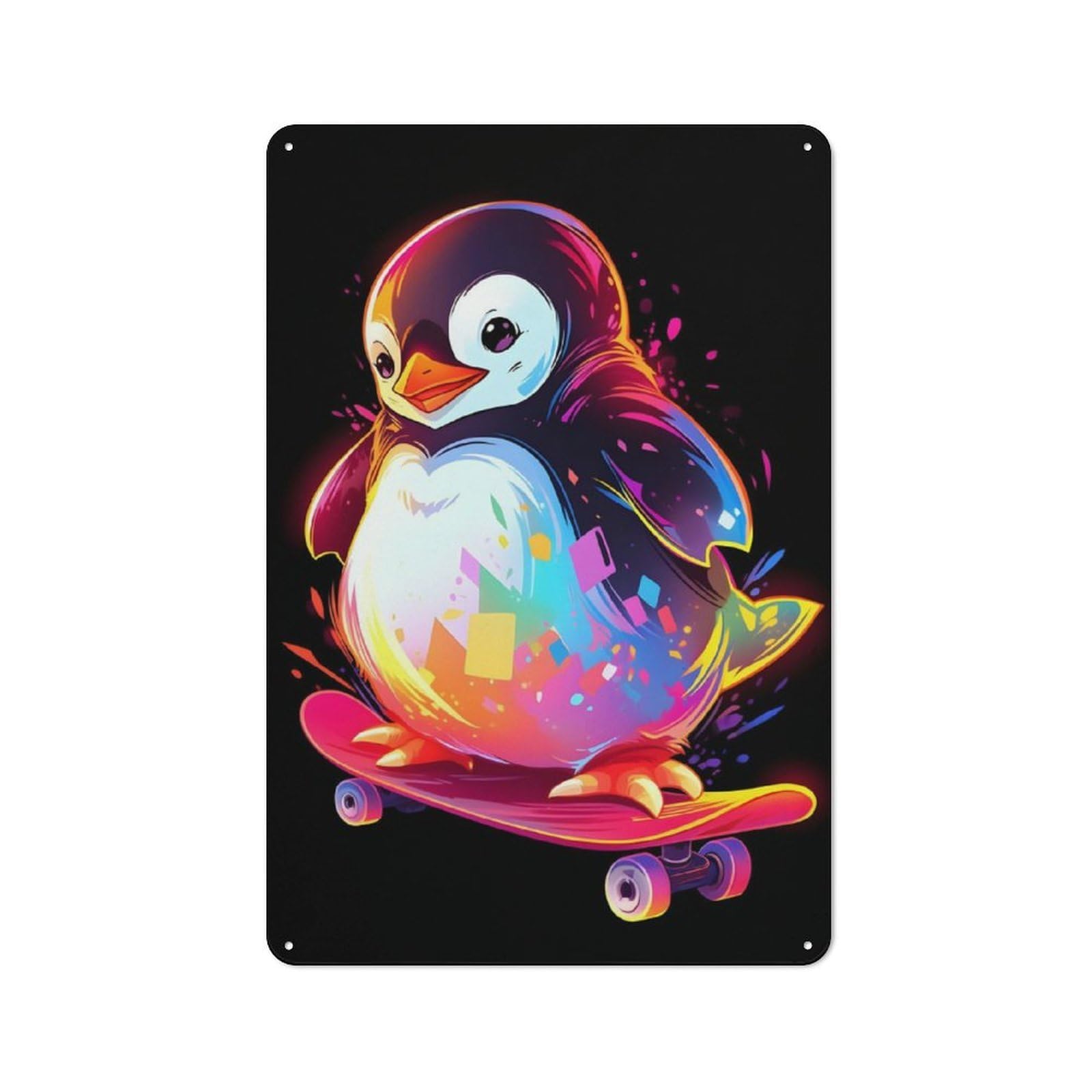 Junmoney Colorful Penguin Skater Retro Vintage Tin Sign 30X20cm, Retro Room Decor For Lounge, Study, Pub Or Wall Gallery