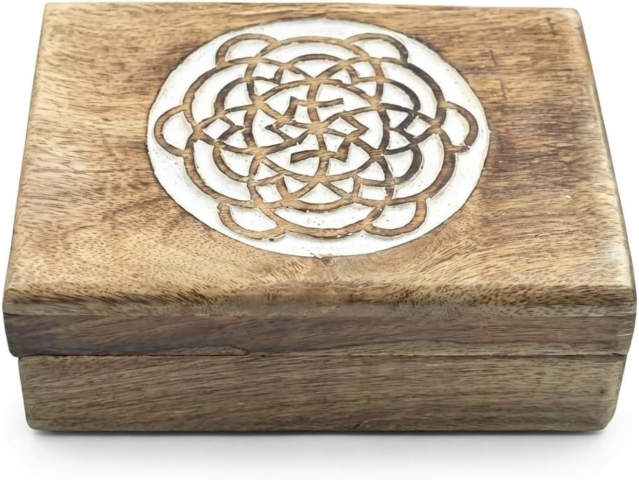 Hand Carved Wooden Jewelry Keepsake Trinket Storage Box Organizer Holder with Celtic carving and whitewash finish Handmade Box for Girl Women