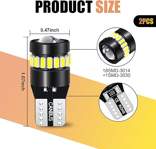 Miniatura 2 de 2 luces indicadoras de ancho LED T10 automotrices, 1.075 in x 0.472 in, lente de condensador de alta definición, luz de instrumento para placa de